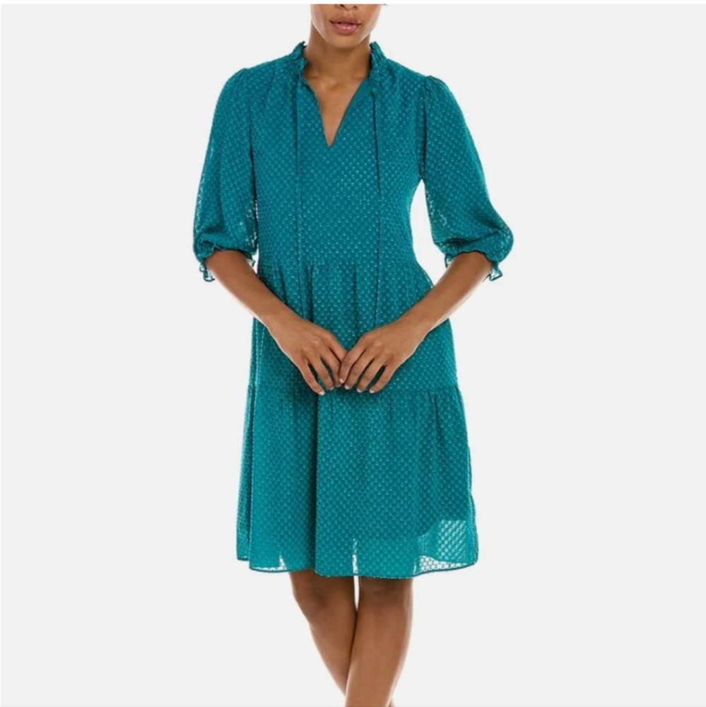 NWT Nanette Lepore Empire Tiered Dress Teal Deep Lake Size 14